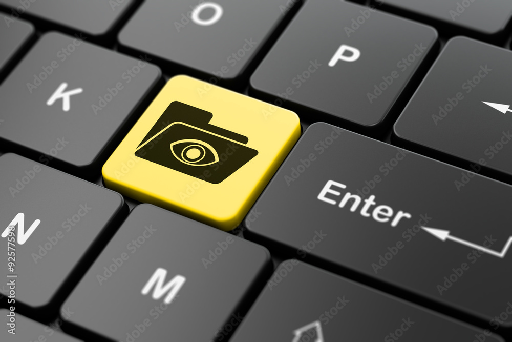 Business concept: Folder With Eye on computer keyboard Business concept: Folder With Eye on computer keyboard
