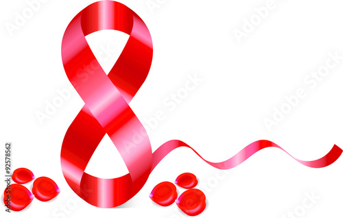 8 March symbol of red ribbon with petals. Vector

