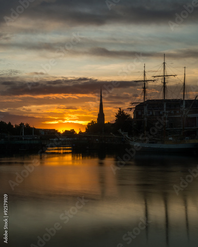 ENGLAND, BRISTOL - 13 SEP 2015: Sunrise, golden hour in Bristol