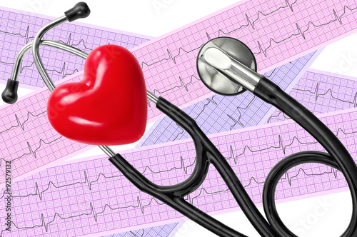 Heart analysis, electrocardiogram graph (ECG), red heart and ste