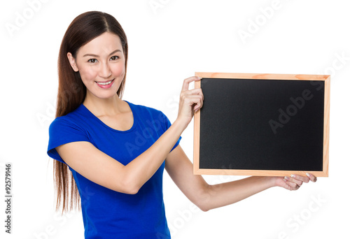 Asian young woman show with chalkboard