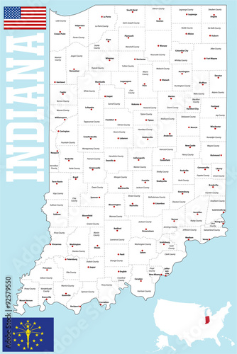 A large and detailed map of the State of Indiana with all counties and county seats.