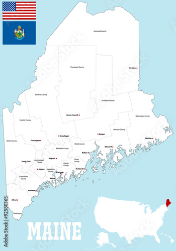 A large and detailed map of the State of Maine with all counties and county seats. photo