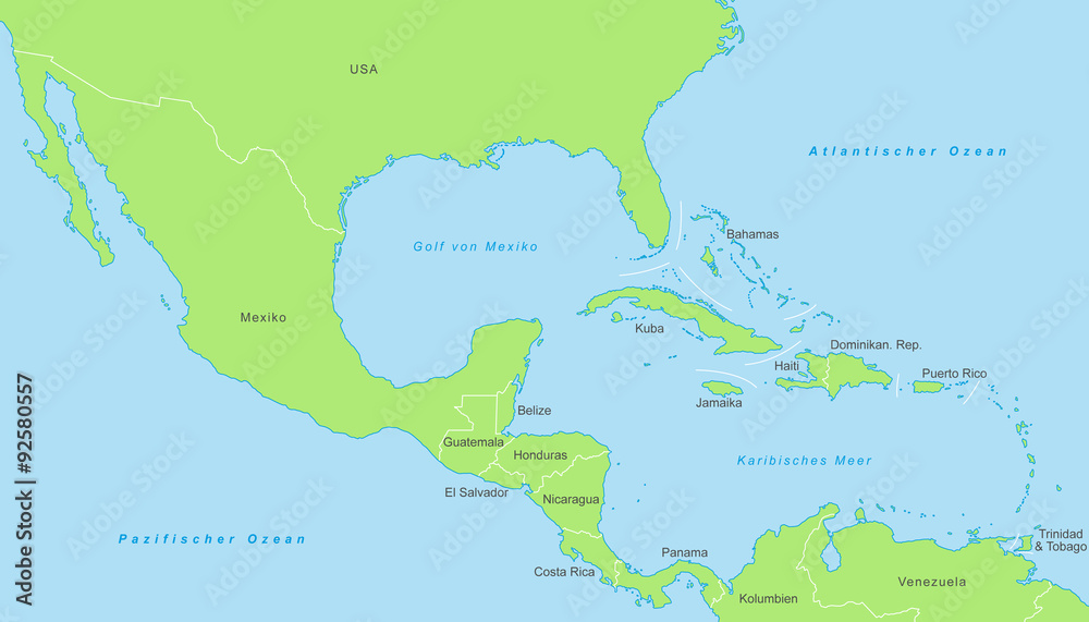 Mittelamerika - Karte in Grün
