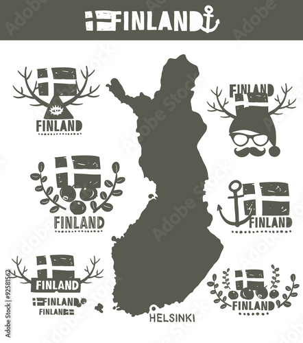 Creative geographic map of Finland - Scandinavian country.