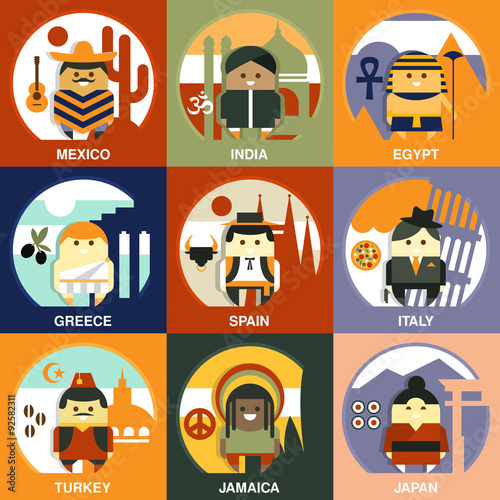 Representatives of Different Nationalities Flat Style Vector