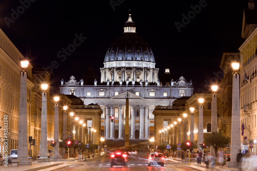 Vatican City. St. Peter's Basilica at night.