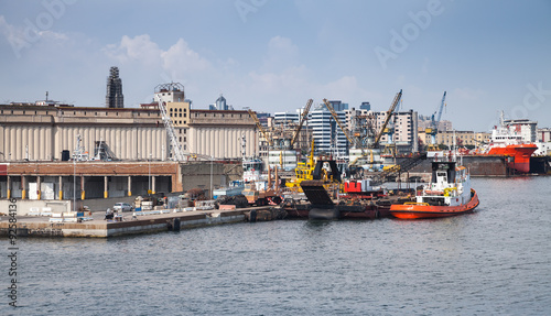 Port of Naples, cityscape with industrial ships