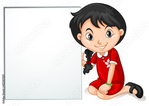 Little girl from HongKong holding sign