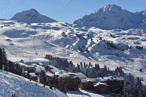 Mountain scenery and ski slopes