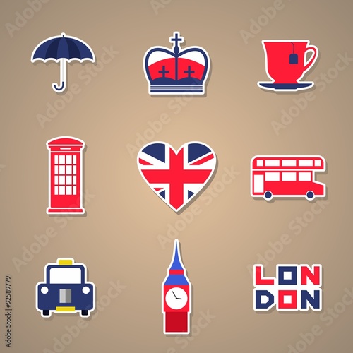 London Icons set Stickers. Vector illustration.