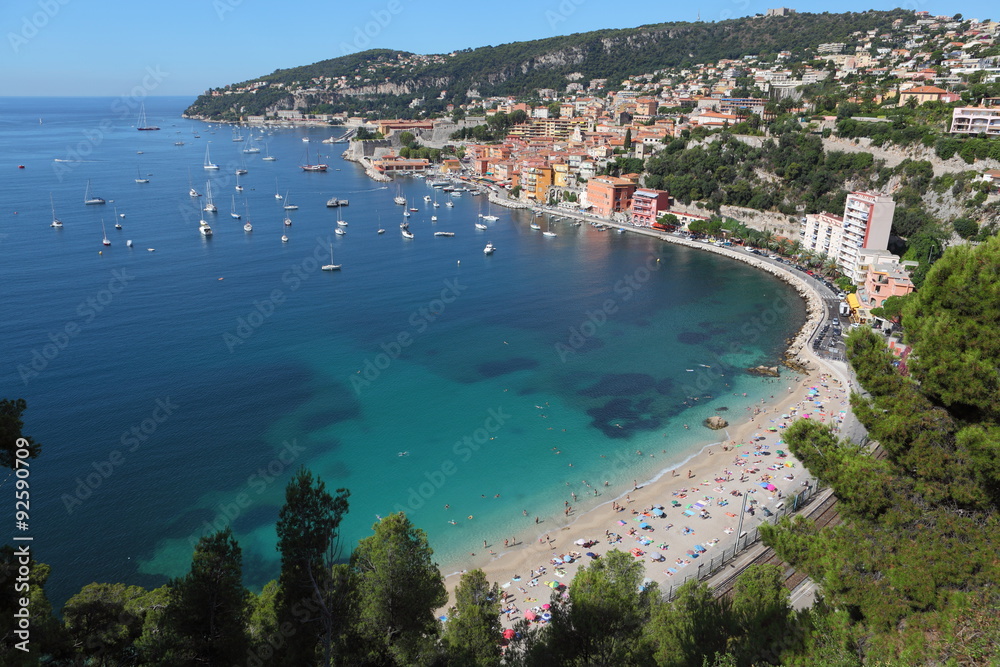 view of luxury resort and bay of Cote d'Azur in France. Villefranche near Nice and Monaco, french riviera