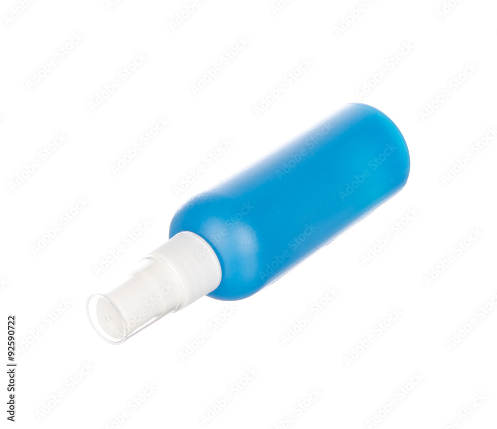 Blue container of spray bottle isolated on white background Blue container of spray bottle isolated on white background