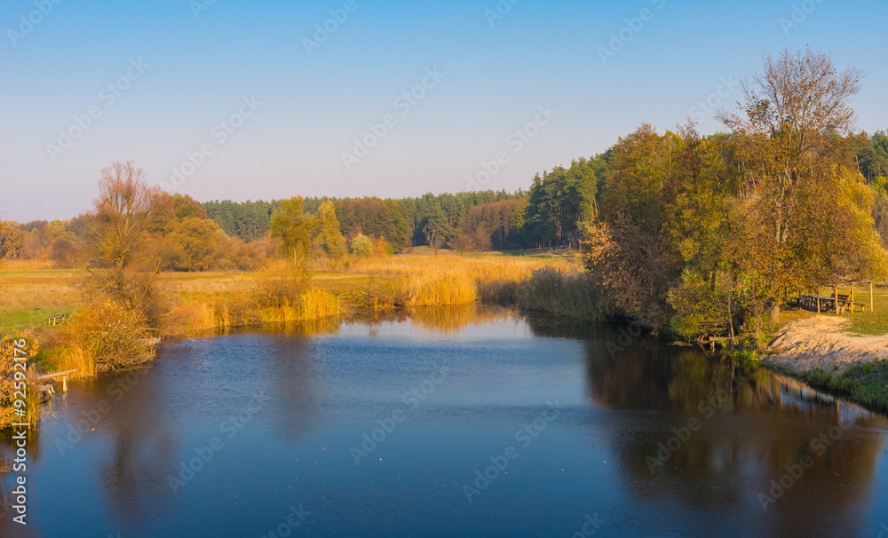 Peaceful autumnal afternoon on a Grun (right inflow of Psel) river in Poltavskaya oblast, Ukraine