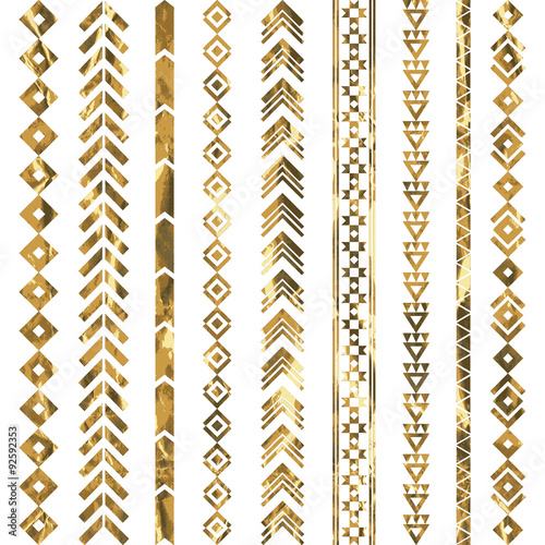 Tribal geometric gold pattern. Aztec and Navajo gold ornament. Tribal gold tattoo. Aztec flash tattoo.  Vector ink illustration