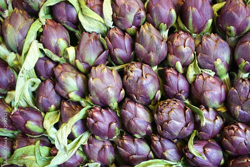 Purple artichokes at an Italian farmers market Purple artichokes at an Italian farmers market