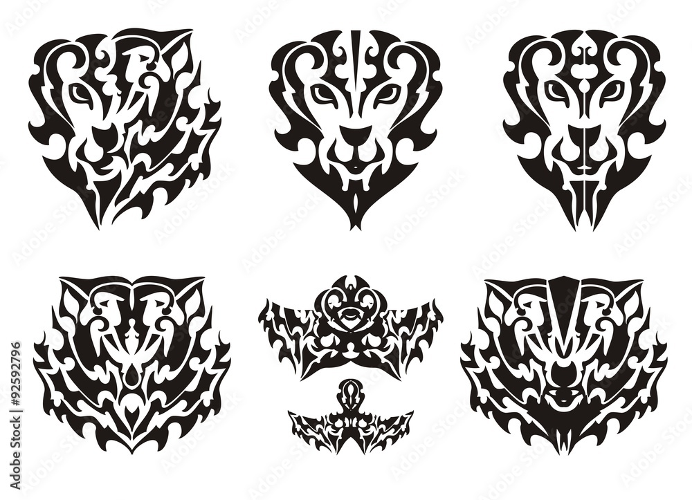 Lion heart and elements from it. Wolf head and lion head