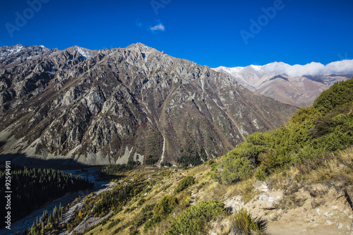 The panorama of mountain landscape of Ala-Archa gorge in the sum