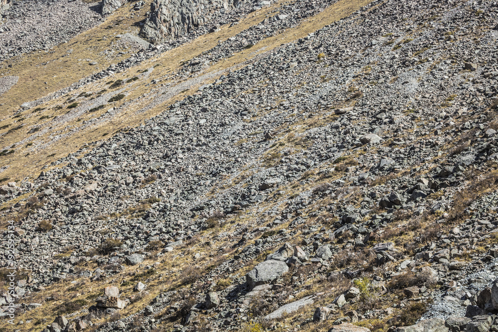 The panorama of mountain landscape of Ala-Archa gorge in the sum The panorama of mountain landscape of Ala-Archa gorge in the sum