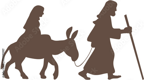 Fotografie, Obraz Maria und Joseph mit Esel Weihnachtsgeschichte