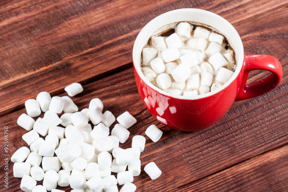 Cup of hot coffee with marshmallows Cup of hot coffee with marshmallows