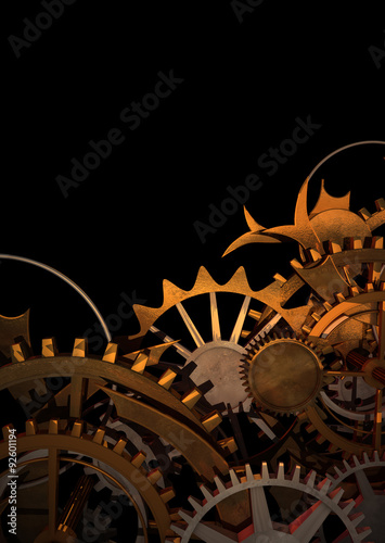 Gold Clock Works, or Machine Works with space for copy