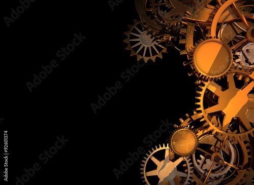 Gold Clock Works, or Machine Works with space for copy