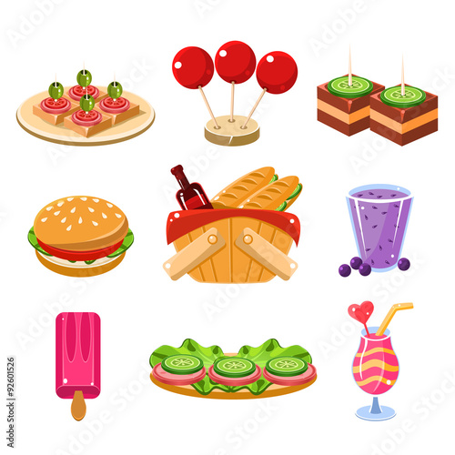 French Picnic Food Icons Set