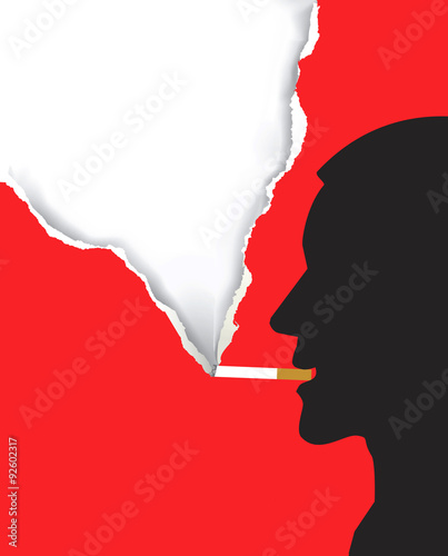 Smoker male silhouette.
Ilustration of smoking man with torn paper place for your text or image. Vector available

