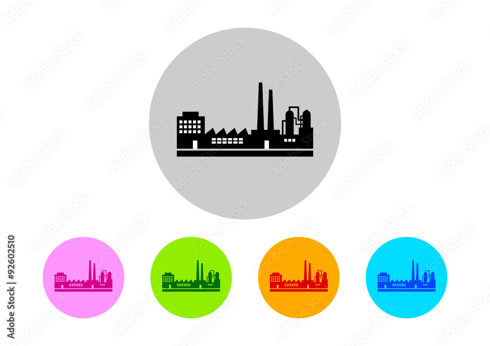 Colorful factory icons on white background
