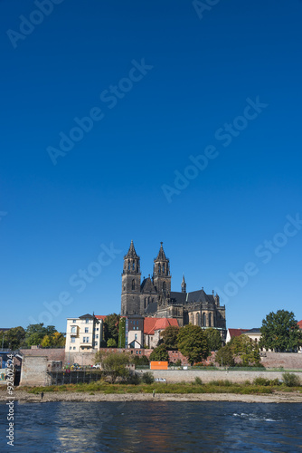 Old Cathedral and river Elba in Magdeburg  Autumn