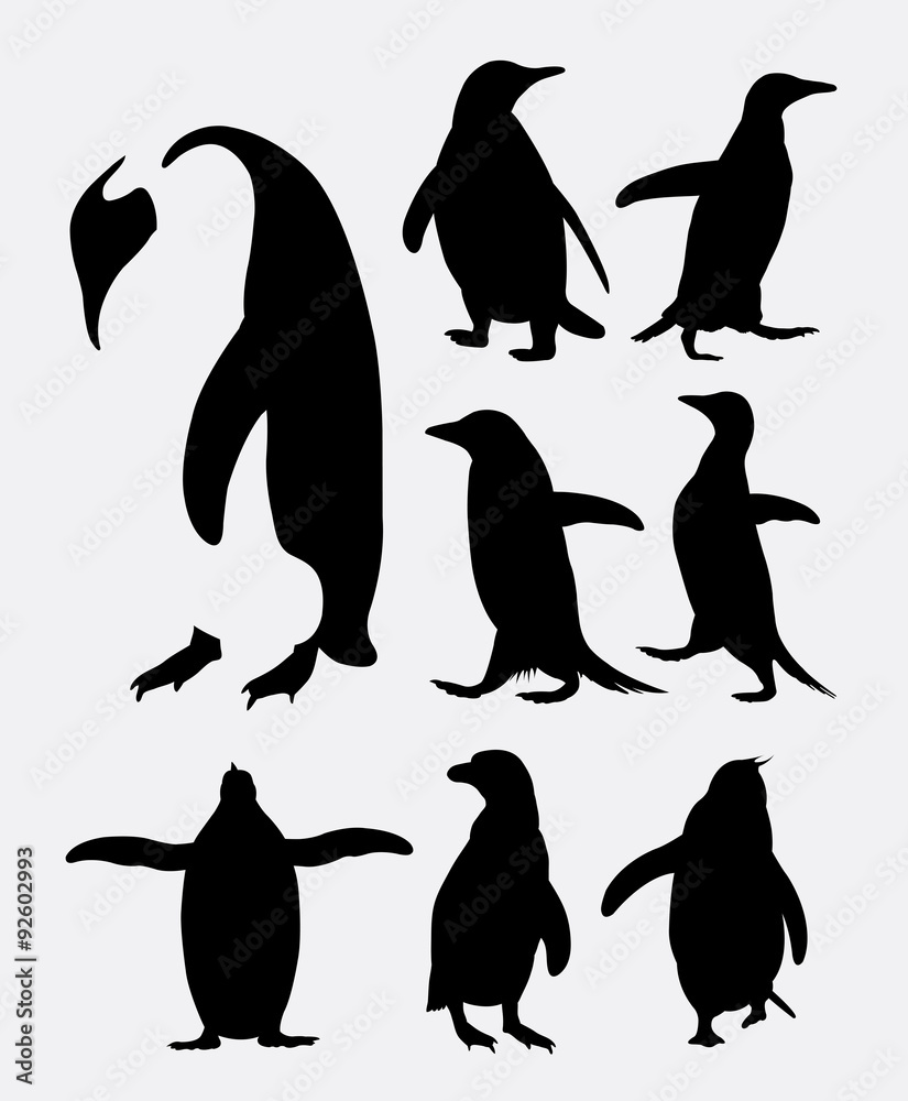 Naklejka premium Penguin bird animal silhouettes. Good use for symbol, logo, web icon, mascot, or any design you want. Easy to use.