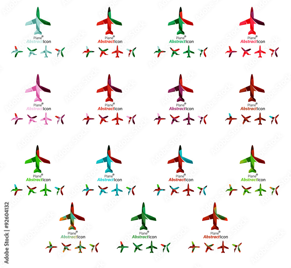 Set of color airplane logo icons Set of color airplane logo icons
