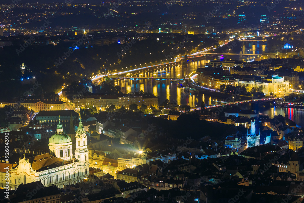 Fototapeta premium Night panorama of Prague, Czech Republic. Castle, Charles Bridge