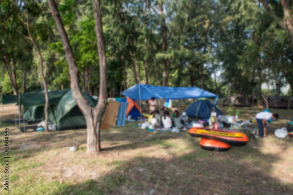 Blurred background of camping tents 
