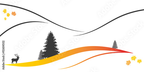 Herbstliche Berglandschaft mit Ahornblättern