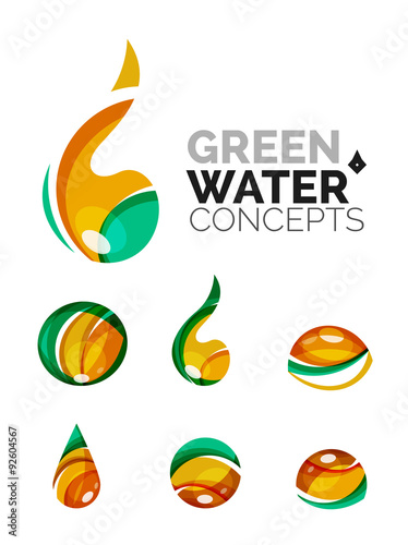 Fototapeta Naklejka Na Ścianę i Meble -  Set of abstract eco water icons, business logotype nature green