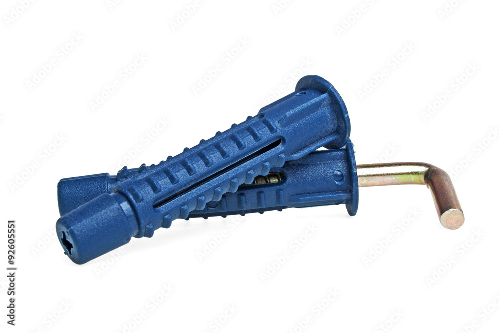 Dowel hooks with plastic dowels on a white background Dowel hooks with plastic dowels on a white background