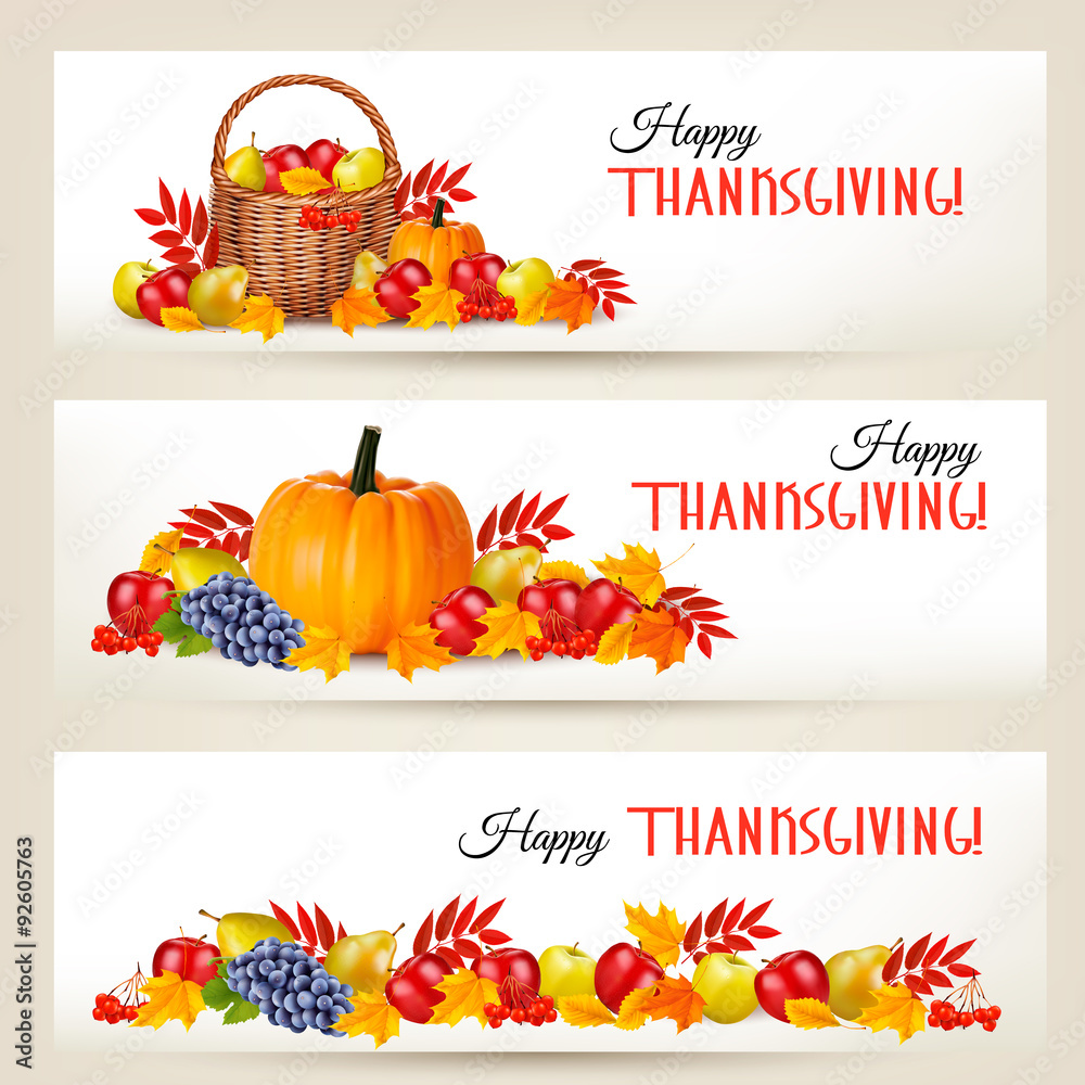 Three Happy Thanksgiving Banners. Vector. Three Happy Thanksgiving Banners. Vector.