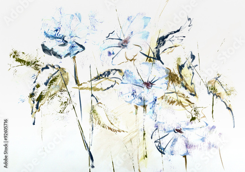Obraz na płótnie Stylizowane ręcznie rysowane akwarela Cichorium kwiaty w impresjach