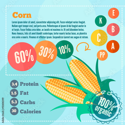 Infographics Corn and vitamins in a flat style. Vector illustration. EPS 10