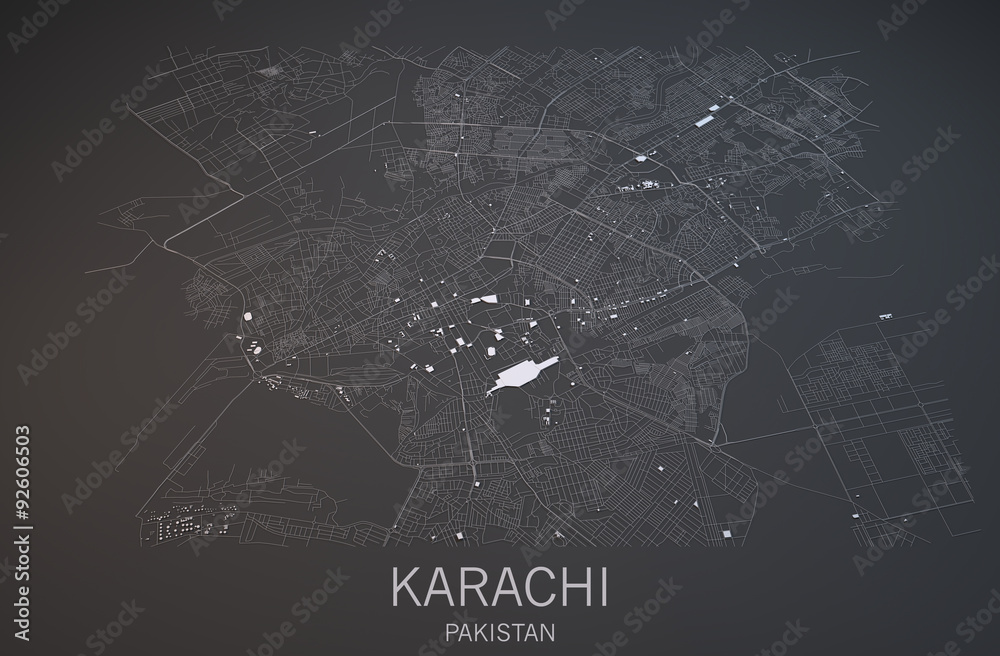 Cartina Karachi, vista satellitare, sezione 3d, Pakistan Cartina Karachi, vista satellitare, sezione 3d, Pakistan
