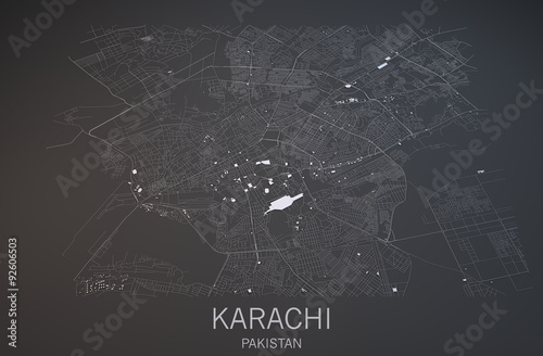 Cartina Karachi, vista satellitare, sezione 3d, Pakistan photo