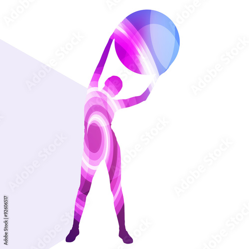 Woman with fitness ball silhouette illustration vector backgroun