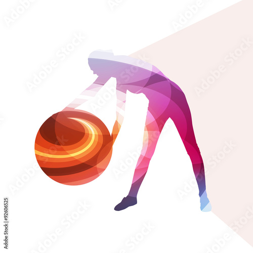 Woman with fitness ball silhouette illustration vector backgroun