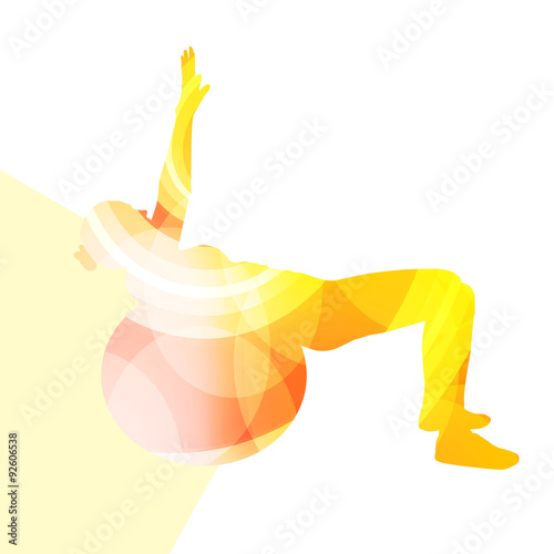 Woman with fitness ball silhouette illustration vector backgroun