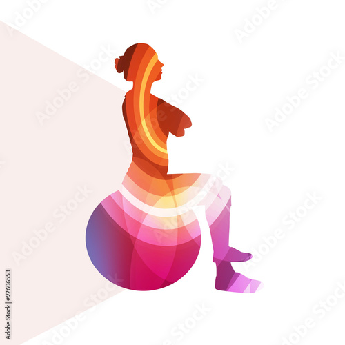Woman with fitness ball silhouette illustration vector backgroun