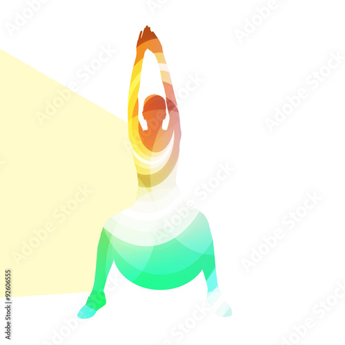 Woman with fitness ball silhouette illustration vector backgroun