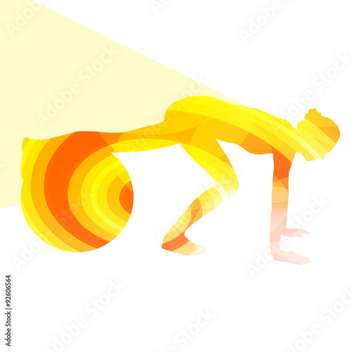 Woman with fitness ball silhouette illustration vector backgroun