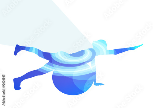 Woman with fitness ball silhouette illustration vector backgroun